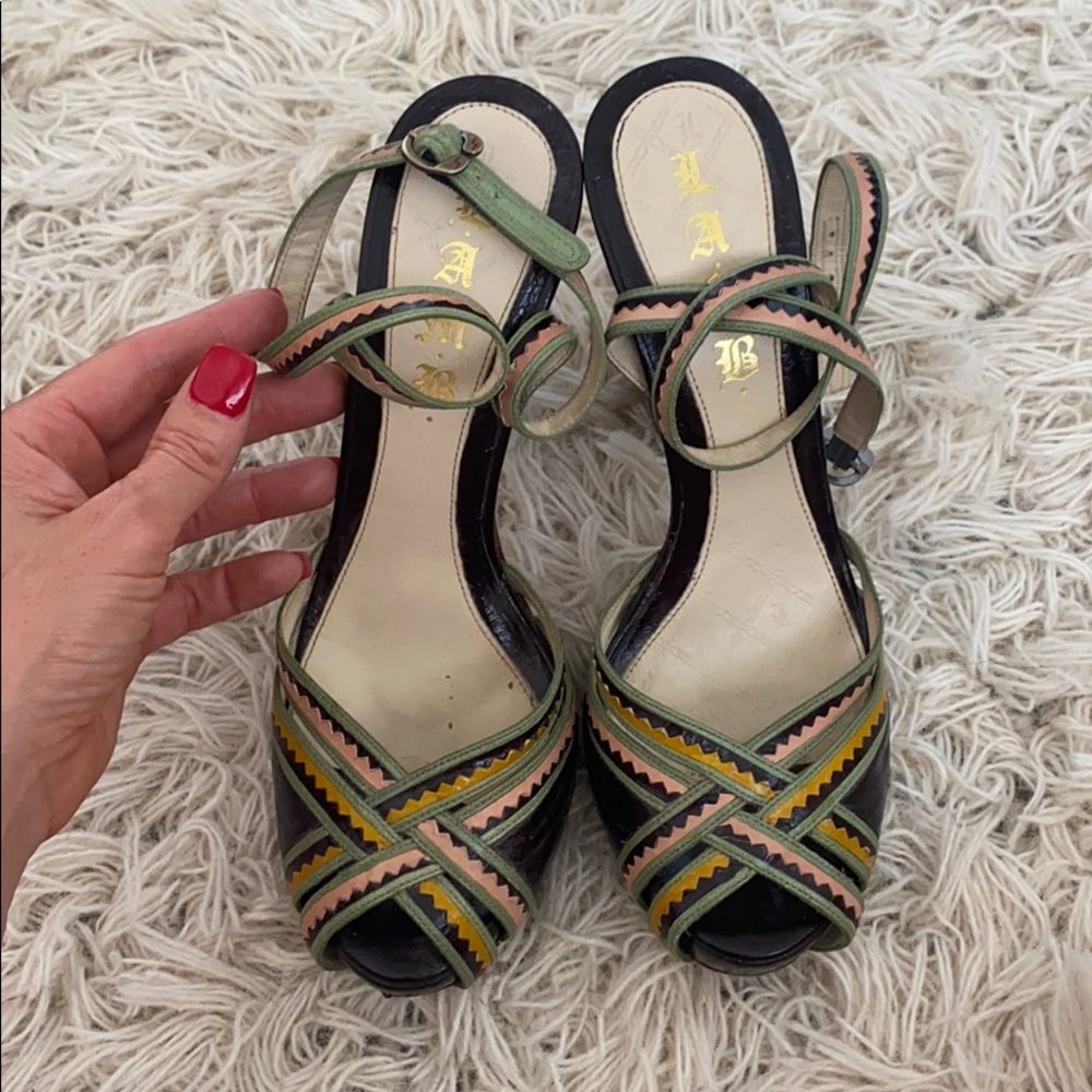 Strappy Leather LAMB heels with wood heels